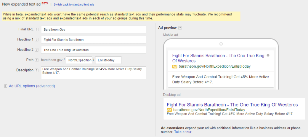 Google Expanded Text Ad 3